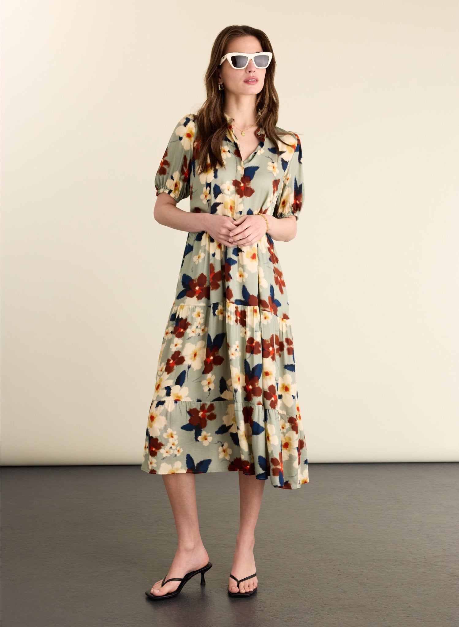 Mariella Printed Midi Dress - Seafoam Japanese Floral Baukjen