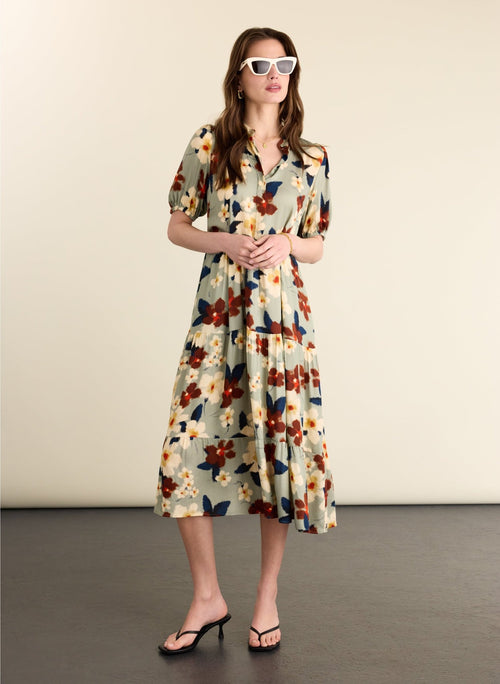 Mariella Printed Midi Dress - Seafoam Japanese Floral Baukjen