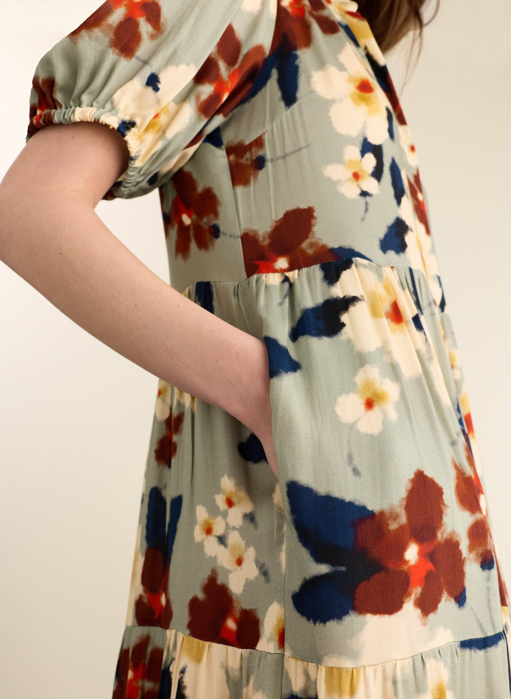 Mariella Printed Midi Dress - Seafoam Japanese Floral Baukjen