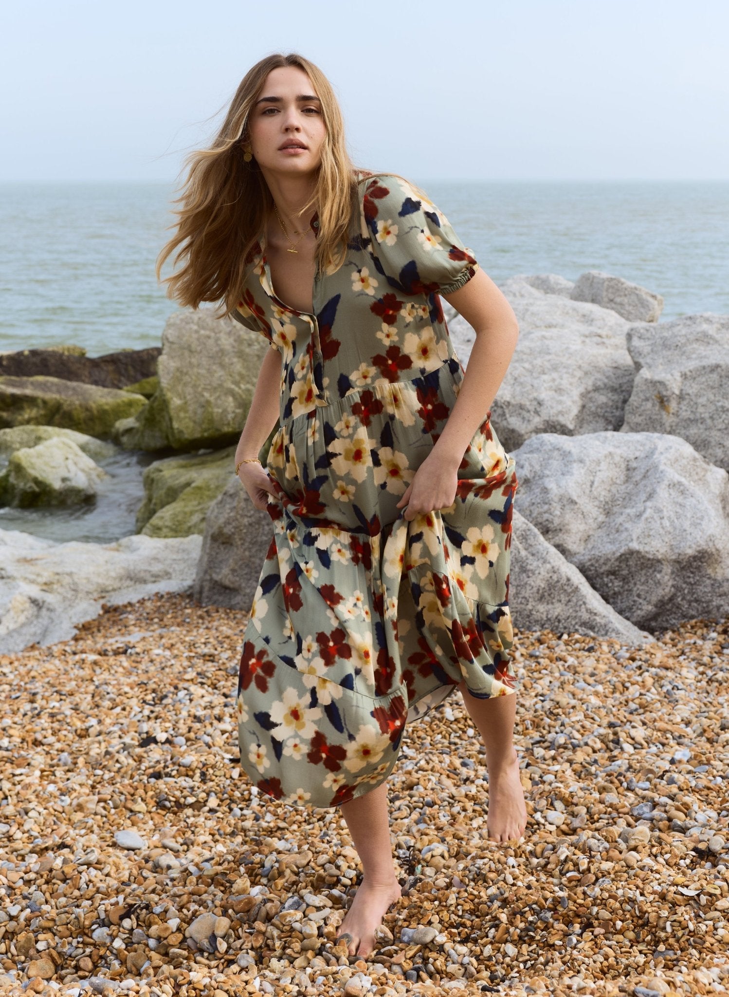 Mariella Printed Midi Dress - Seafoam Japanese Floral Baukjen