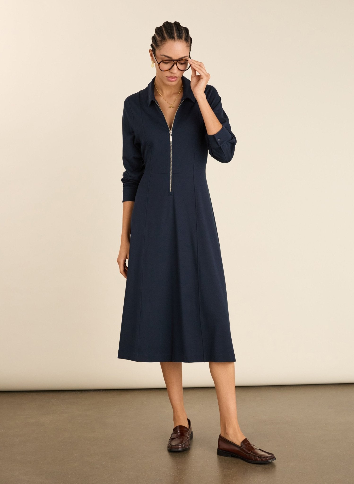 Mariposa Ponte Midi Dress - Classic Navy Baukjen