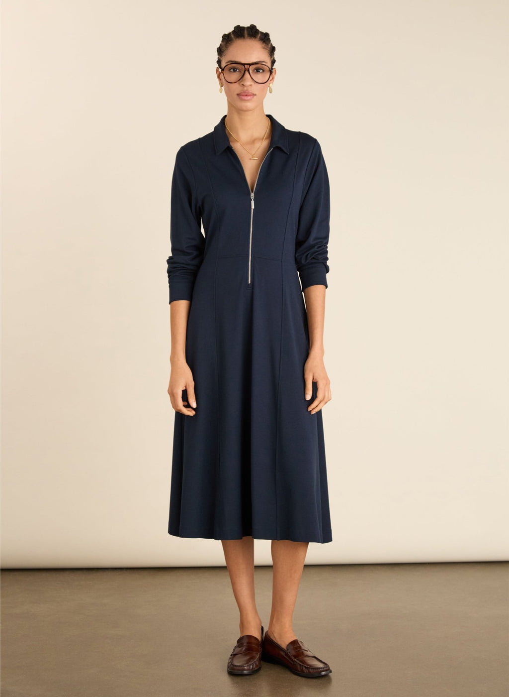 Mariposa Ponte Midi Dress - Classic Navy Baukjen
