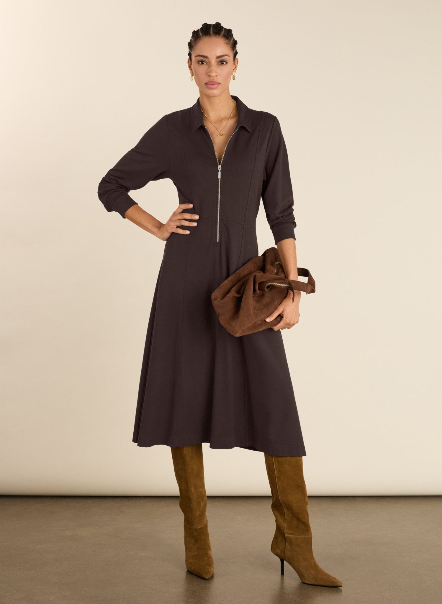 Mariposa Ponte Midi Dress - Dark Chocolate Baukjen