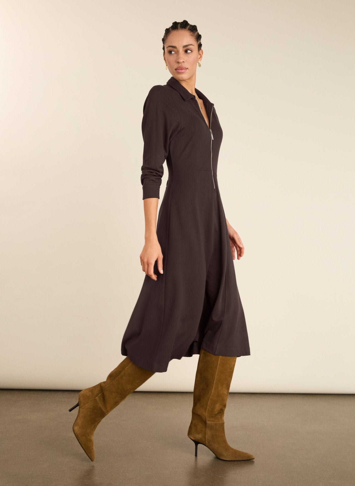 Mariposa Ponte Midi Dress - Dark Chocolate Baukjen