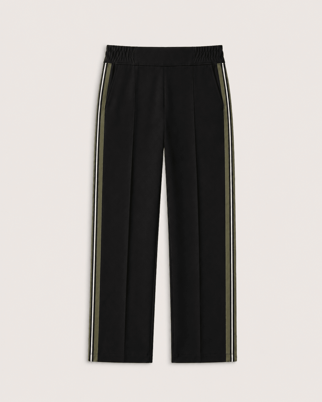 Marjorie Side Stripe Ponte Trousers - Caviar Black & Khaki Baukjen