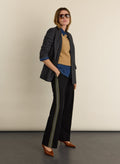 Marjorie Side Stripe Ponte Trousers - Caviar Black & Khaki Baukjen