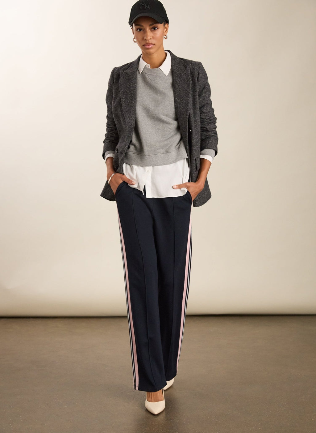 Marjorie Side Stripe Ponte Trousers - Navy, Powder Pink & Pure White Baukjen