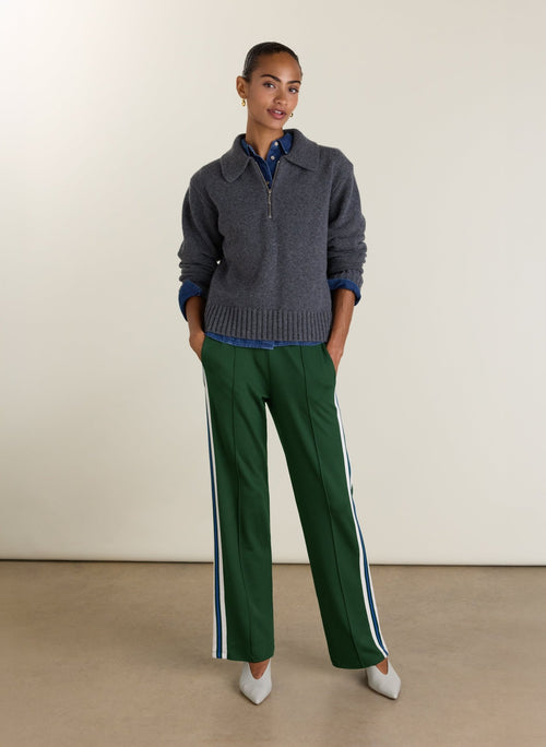 Marjorie Side Stripe Trousers - Forest Green, Cream & Blue Baukjen