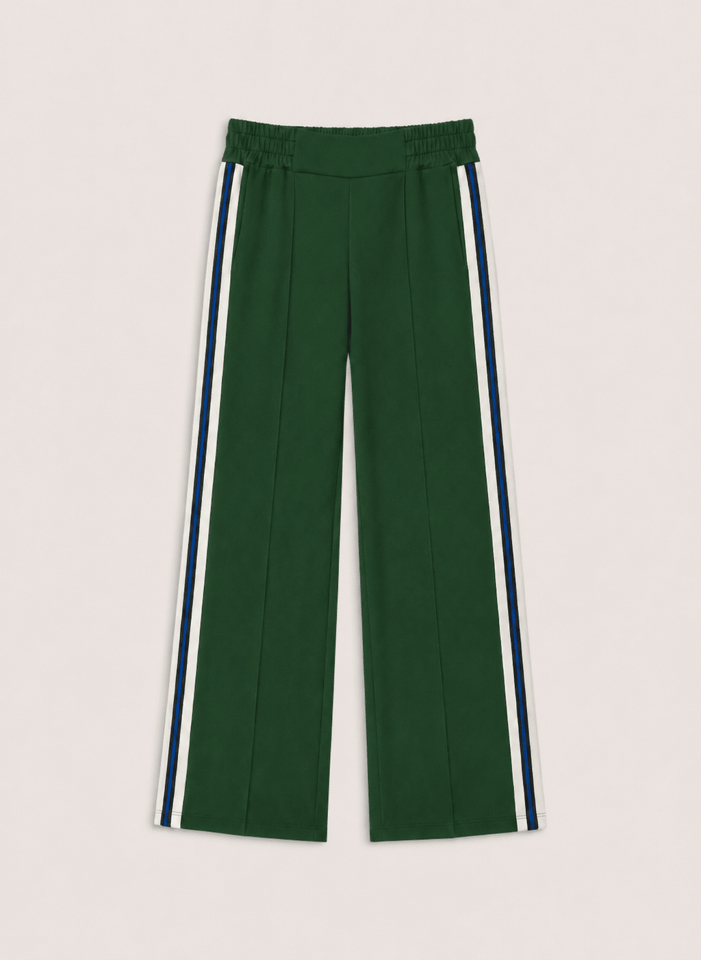 Marjorie Side Stripe Trousers - Forest Green, Cream & Blue Baukjen