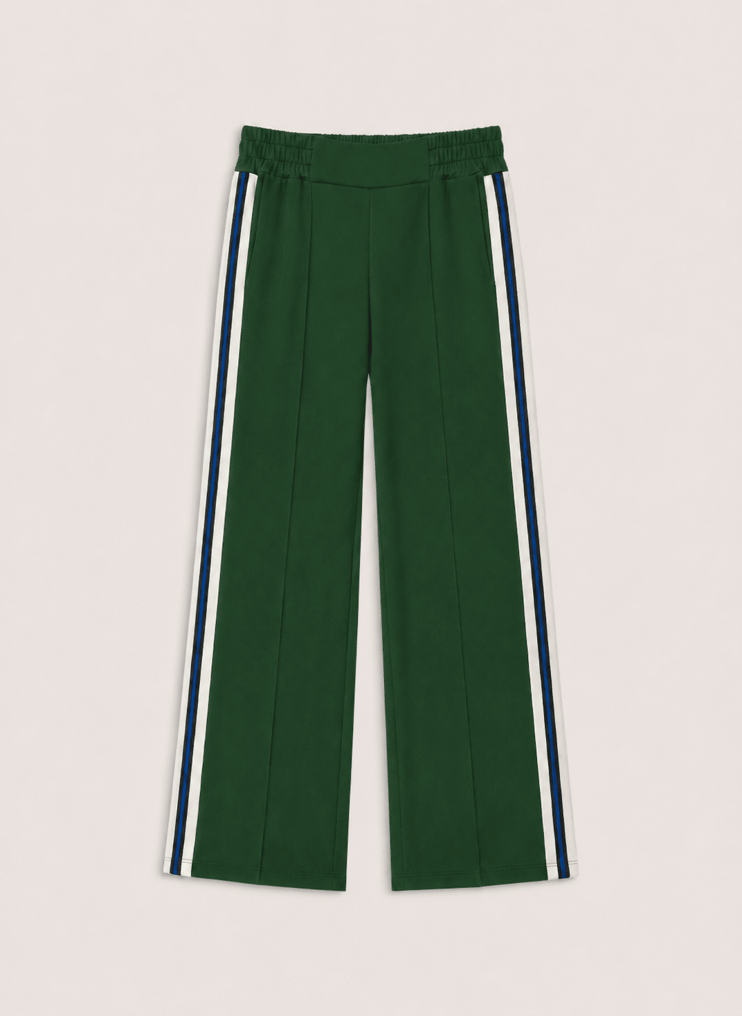 Marjorie Side Stripe Trousers - Forest Green, Cream & Blue Baukjen