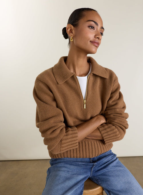 Marley Quarter Zip Jumper - Camel Baukjen