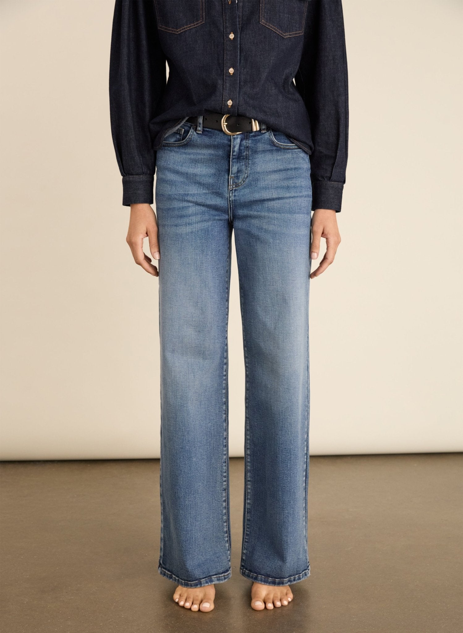 Marta Organic Cotton Stretch Wide Leg Jeans - Vintage Wash Baukjen