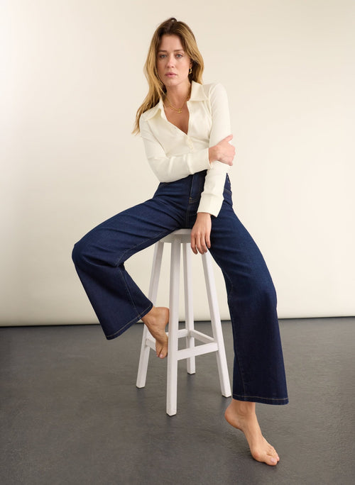 Marta Wide Leg High Waist Jeans - Dark Indigo Baukjen