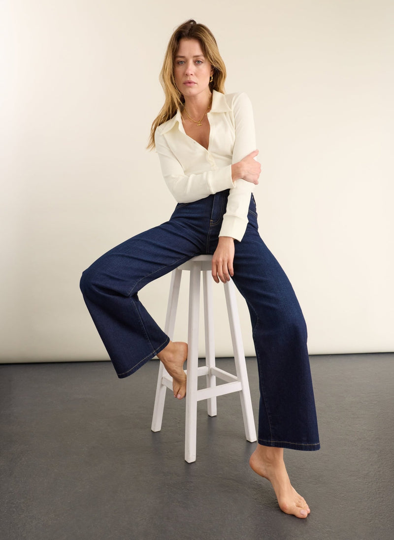 Marta Wide Leg High Waist Jeans - Dark Indigo Baukjen