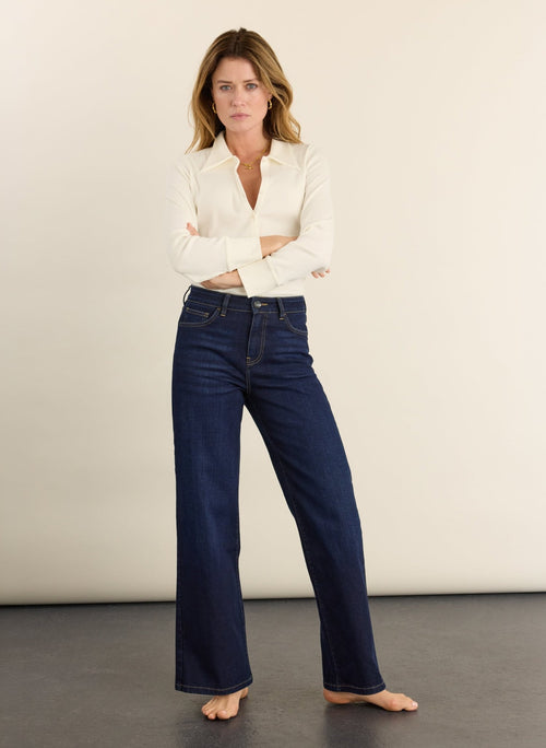 Marta Wide Leg High Waist Jeans - Dark Indigo Baukjen