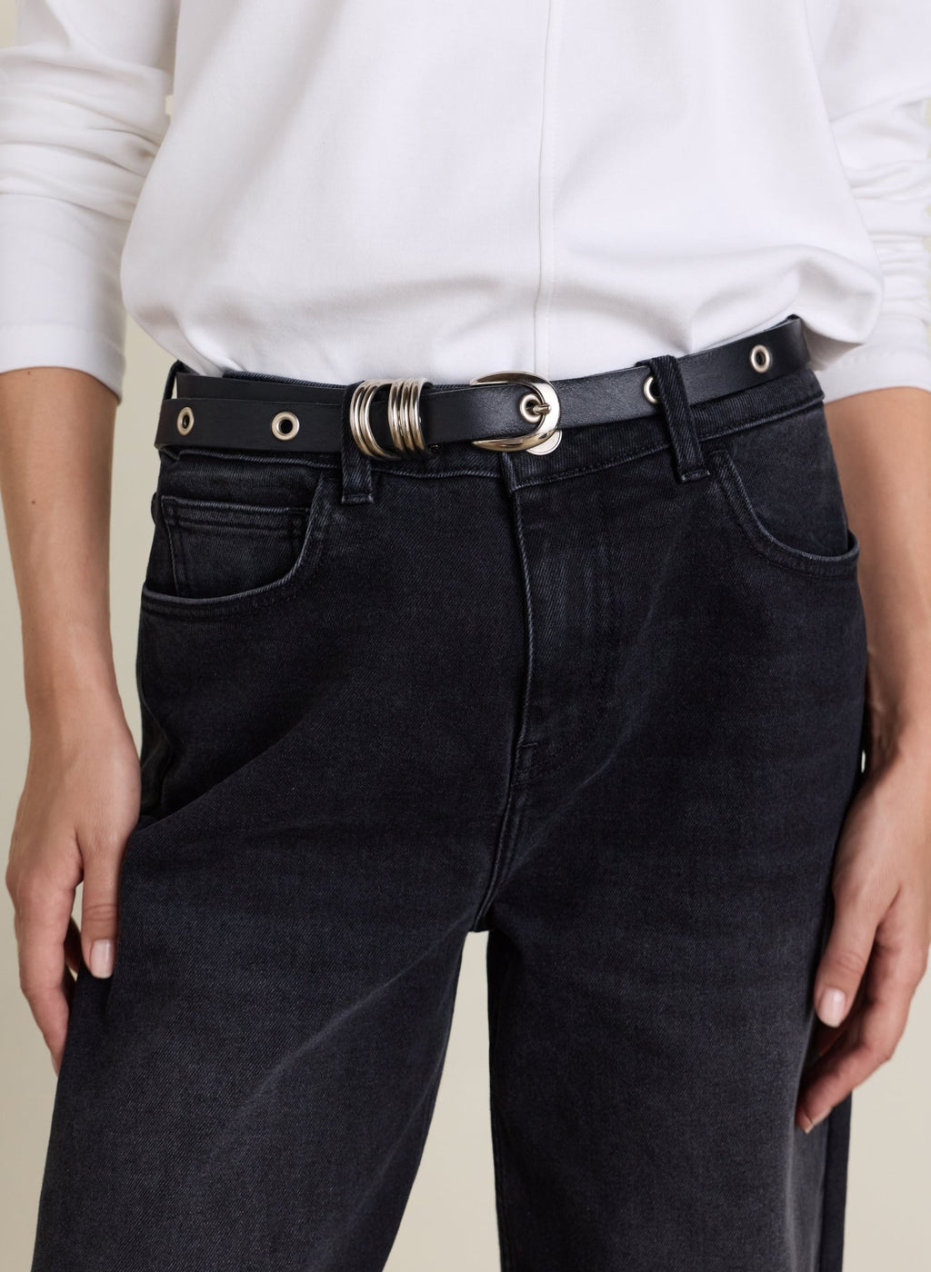 Marta Wide Leg High Waist Jeans - Washed Black Baukjen