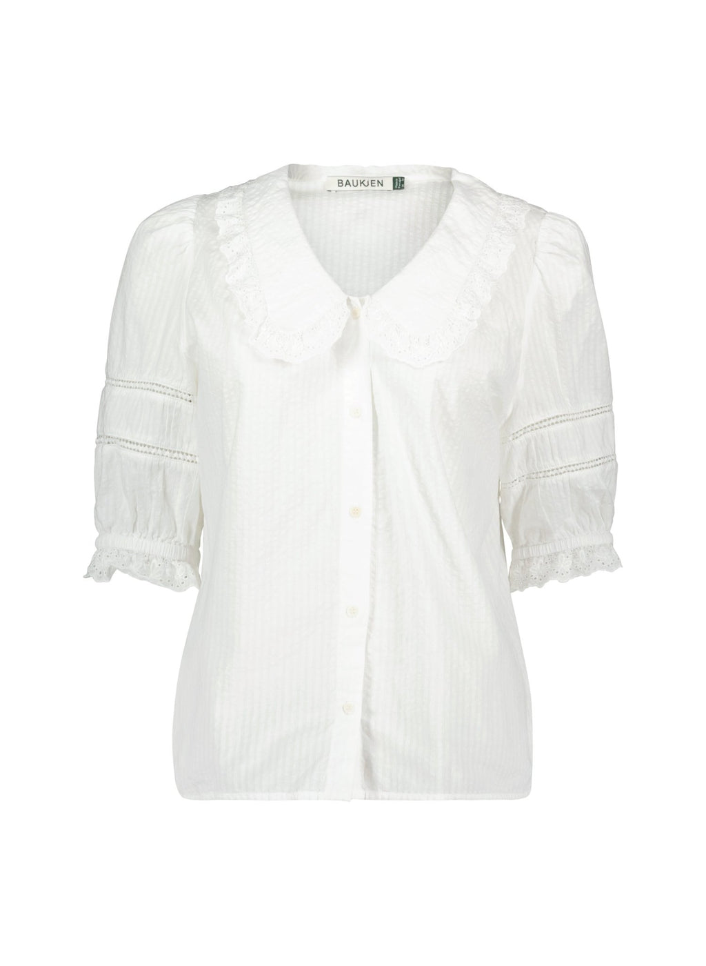 Marti Organic Cotton Broderie Detail Blouse - Soft White Baukjen