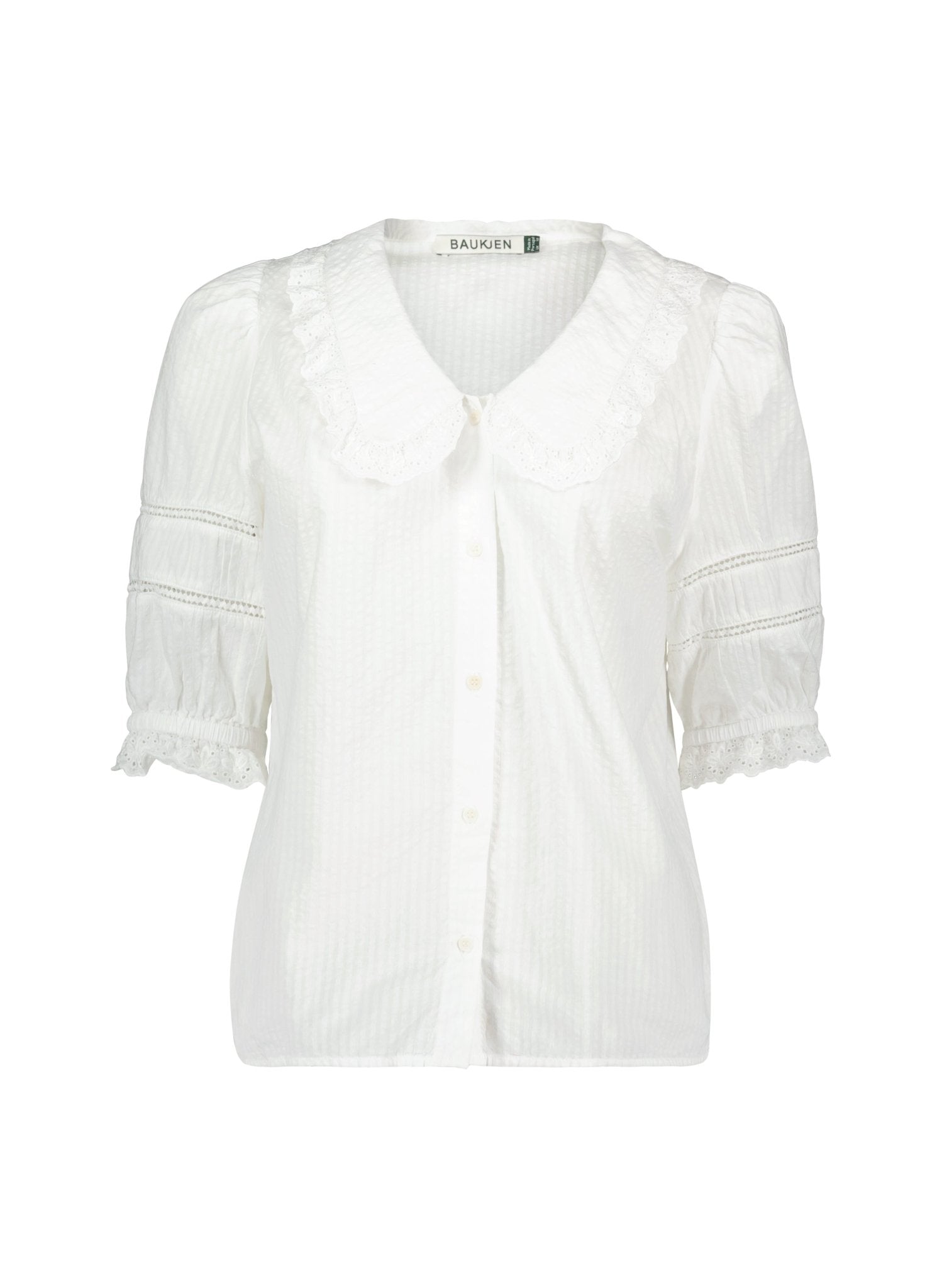 Marti Organic Cotton Broderie Detail Blouse - Soft White Baukjen