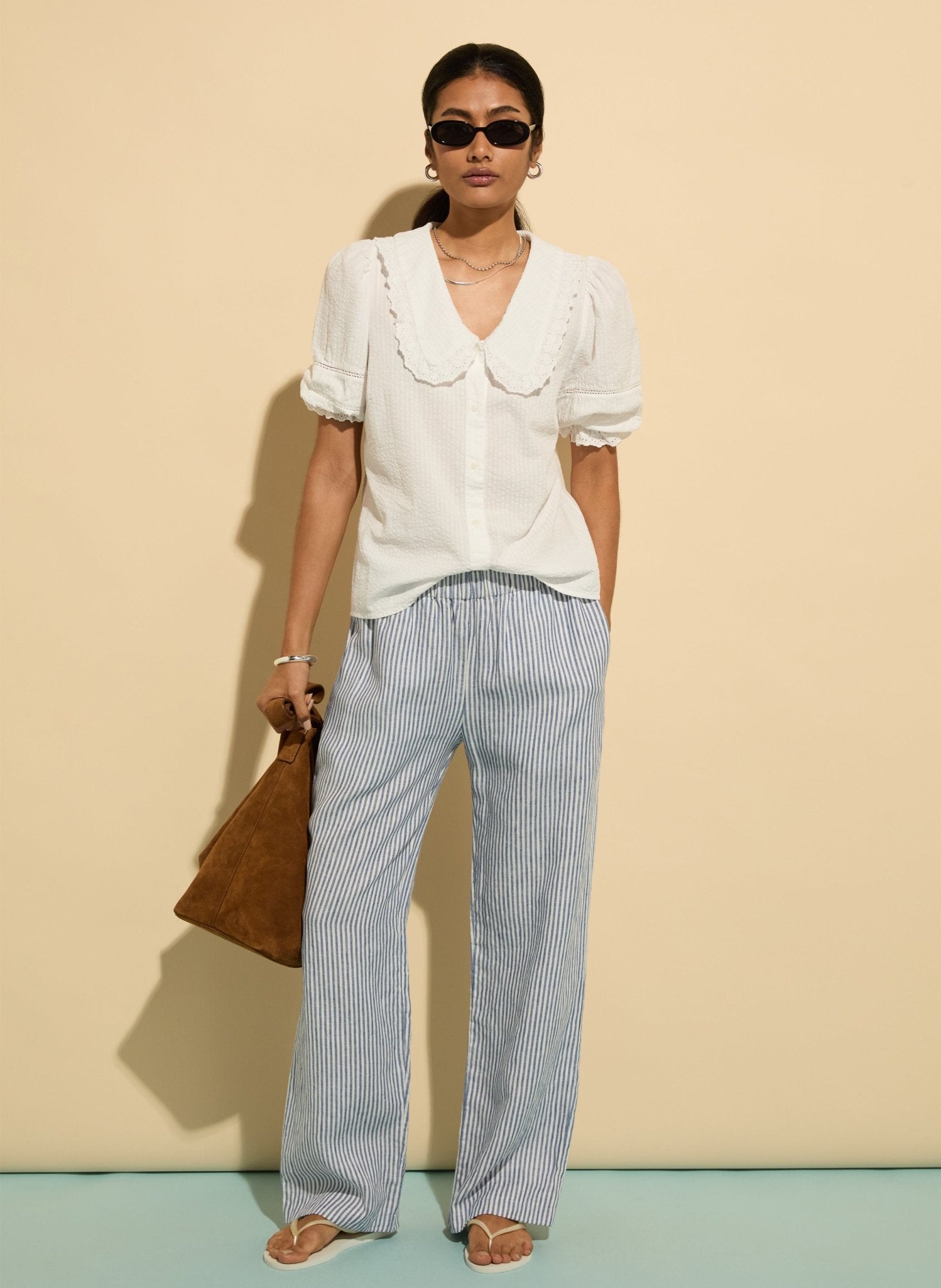 Marti Organic Cotton Broderie Detail Blouse - Soft White Baukjen