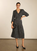 Mary Printed Midi Dress - Black Polka Baukjen