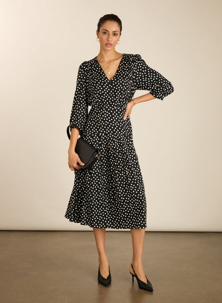 Mary Printed Midi Dress - Black Polka | Baukjen
