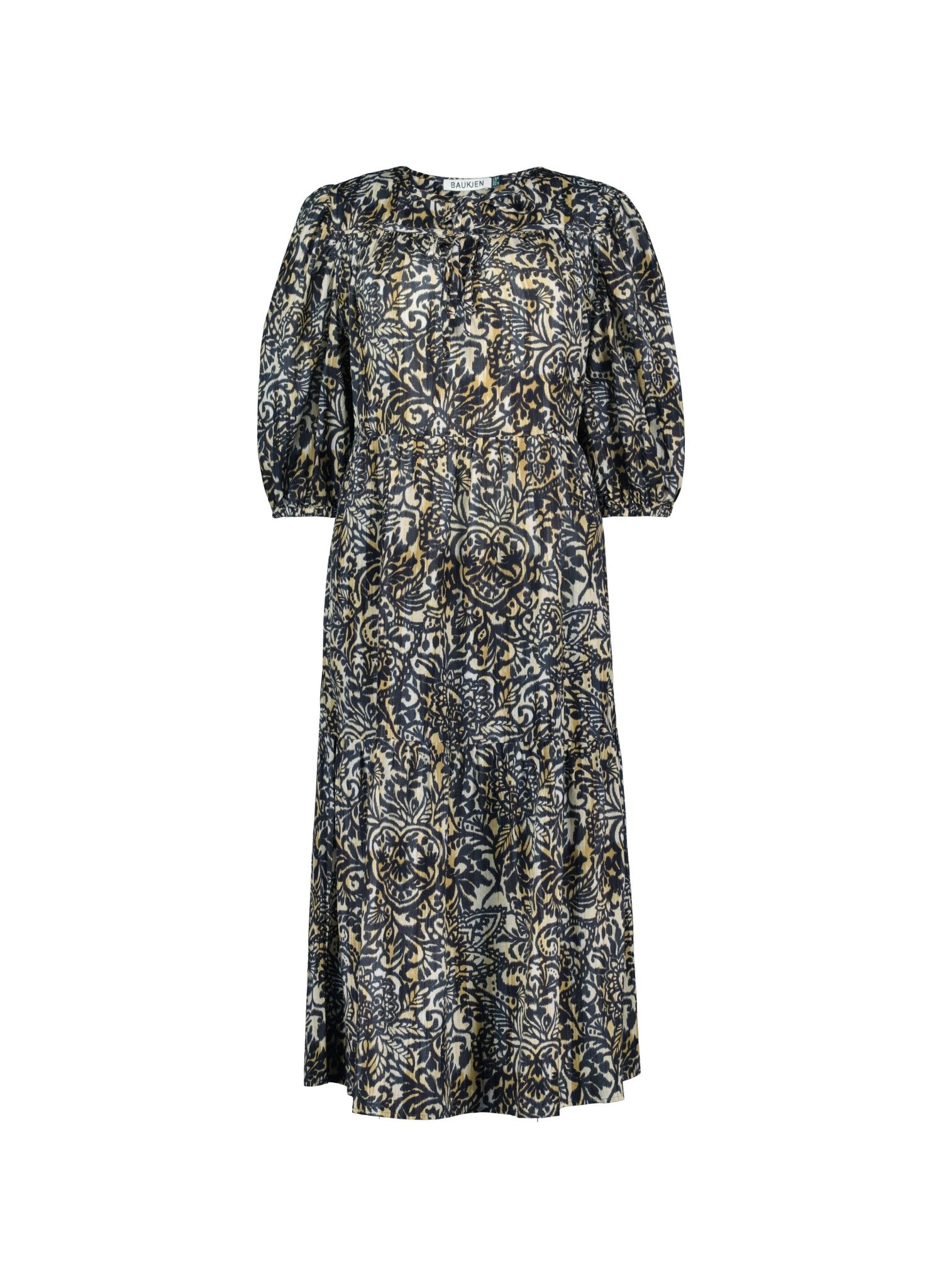 Mathilda Organic Cotton Kaftan Dress - Black Stencil Print Baukjen
