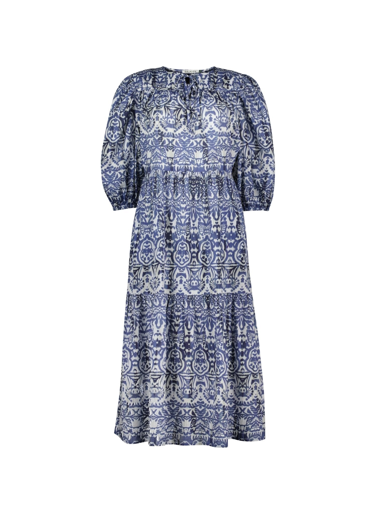 Mathilda Organic Cotton Kaftan Dress - Blue Stencil Geo Baukjen