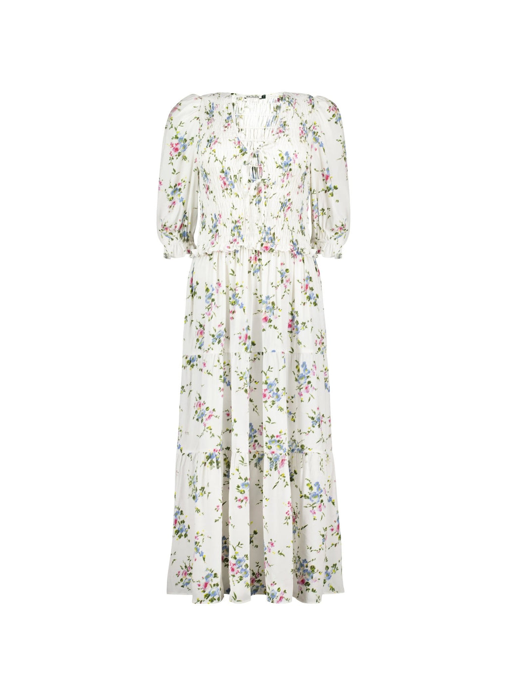Melania Smock Midi Dress - White Bouquet Baukjen