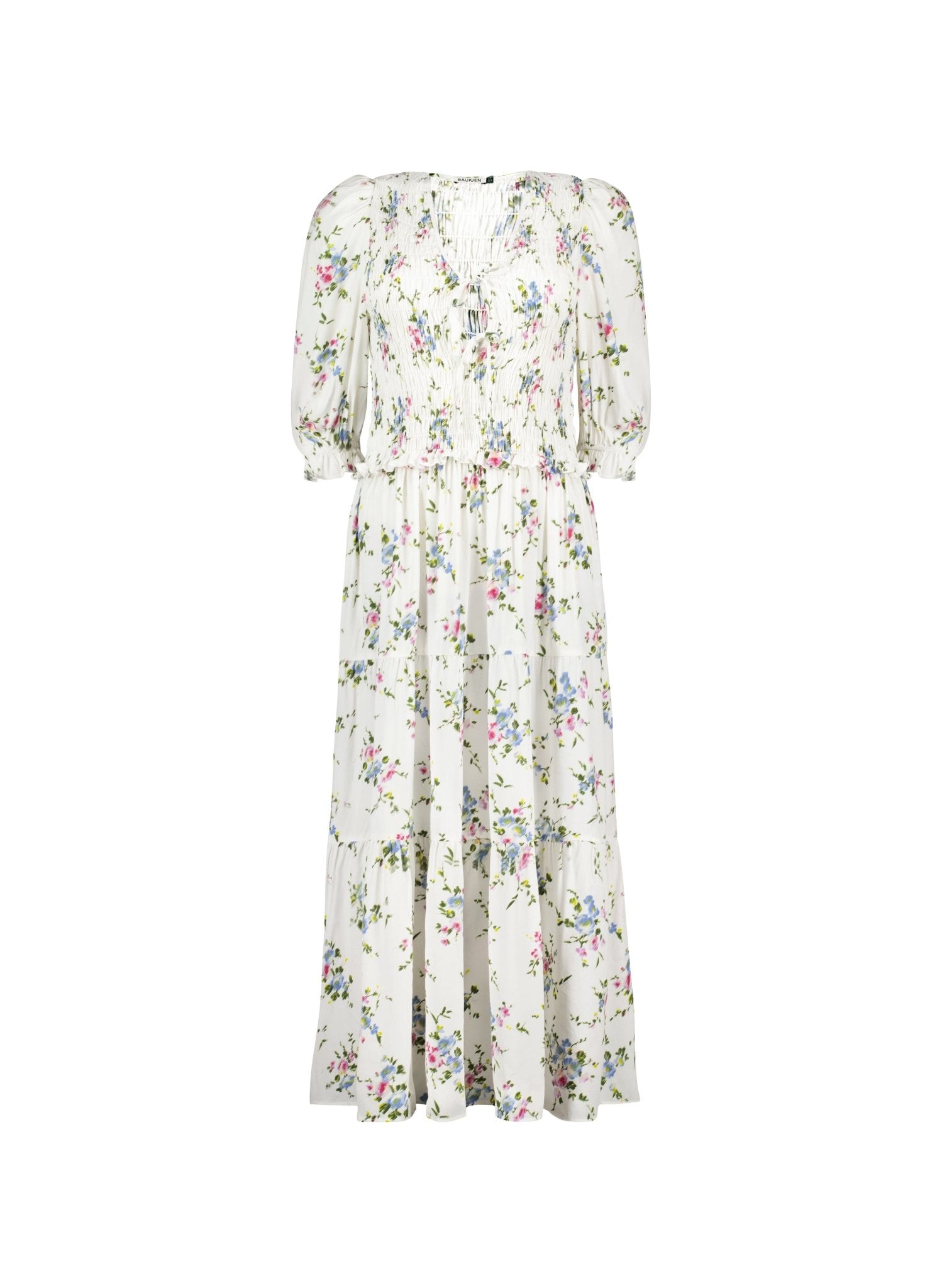 Melania Smock Midi Dress - White Bouquet Baukjen