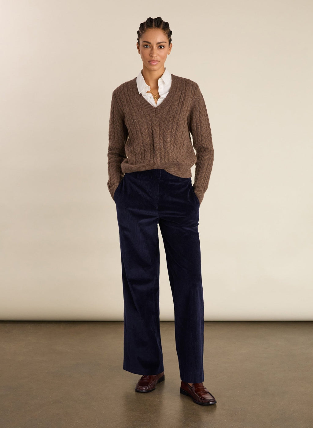 Melis Organic Cotton Corduroy Wide Leg Trousers - Classic Navy Baukjen