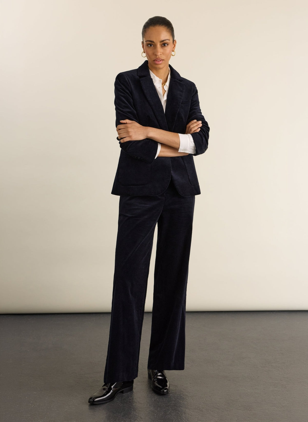 Melis Organic Cotton Corduroy Wide Leg Trousers - Classic Navy Baukjen