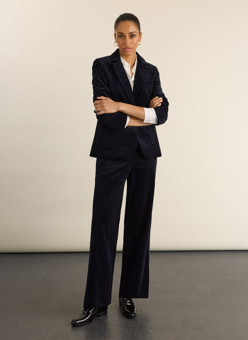 Melis Organic Cotton Corduroy Wide Leg Trousers - Classic Navy Baukjen