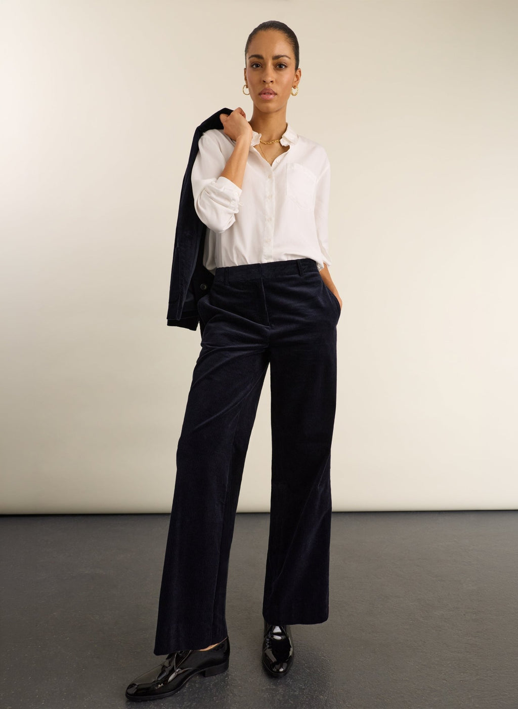 Melis Organic Cotton Corduroy Wide Leg Trousers - Classic Navy Baukjen