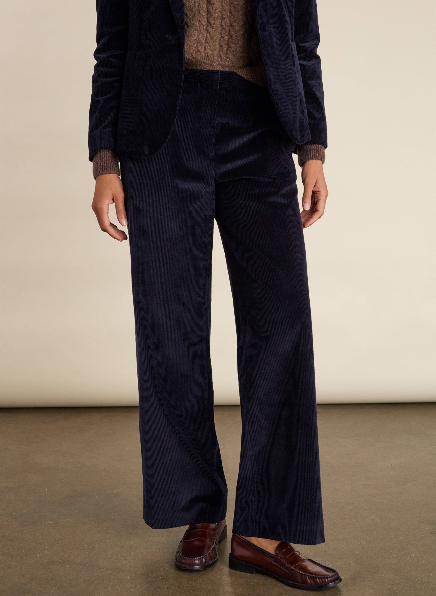 Melis Organic Cotton Corduroy Wide Leg Trousers - Classic Navy Baukjen