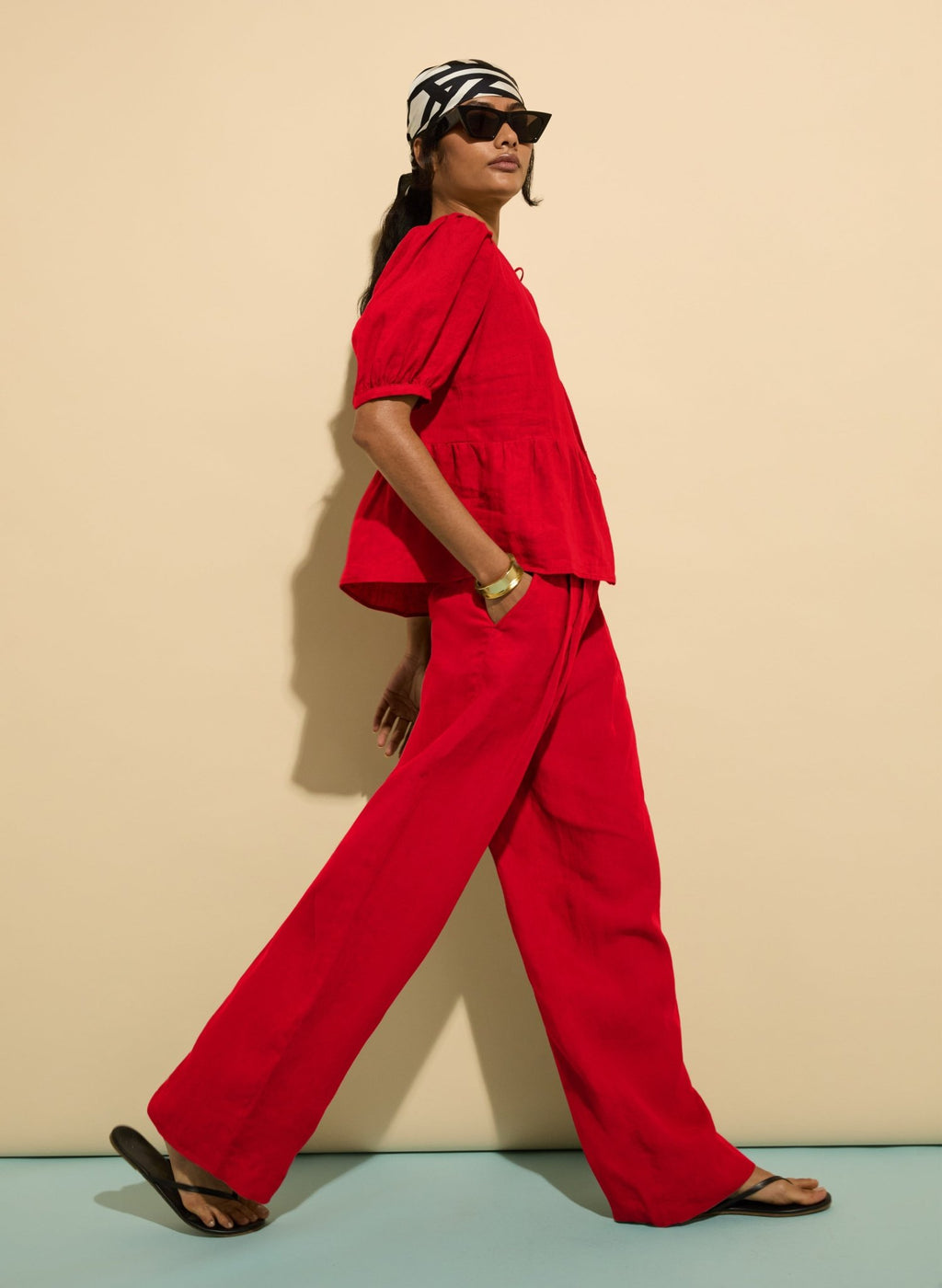 Melissa Linen Trousers - Crimson Red Baukjen