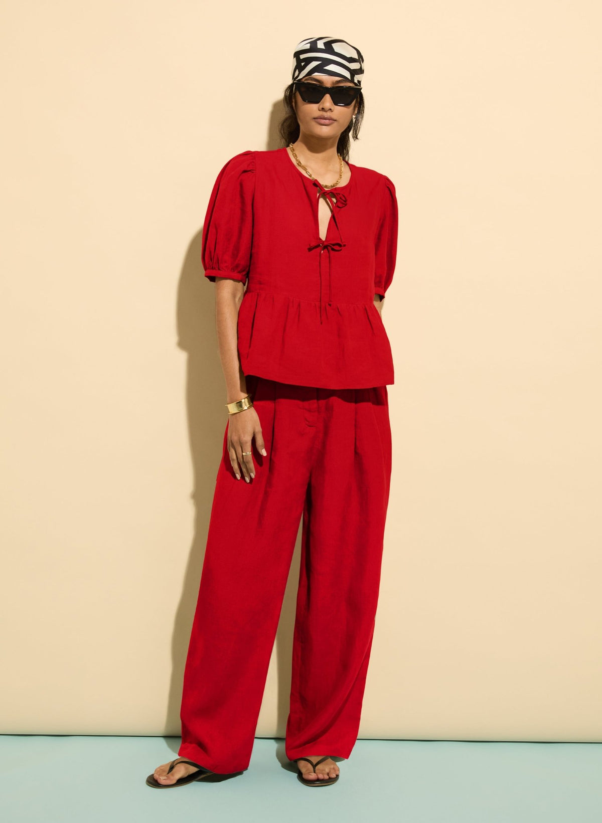 Melissa Linen Trousers - Crimson Red Baukjen