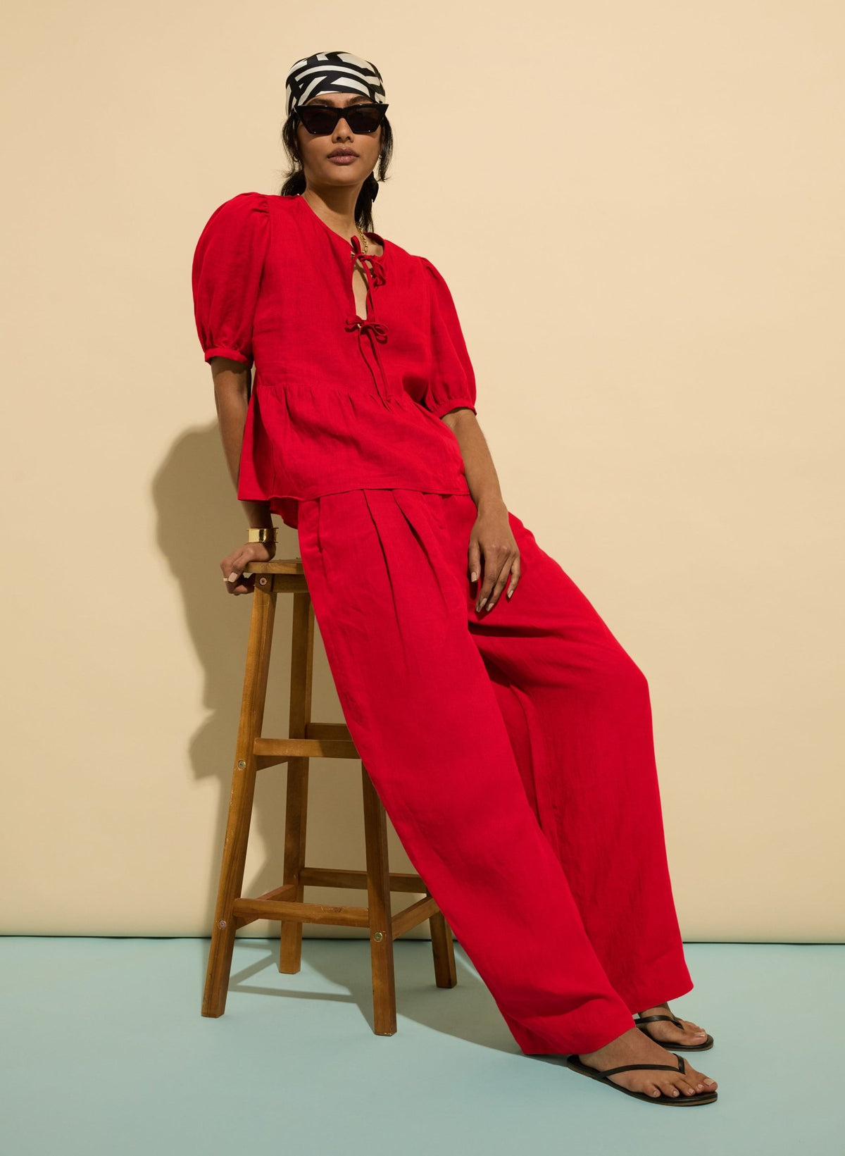 Melissa Linen Trousers - Crimson Red Baukjen