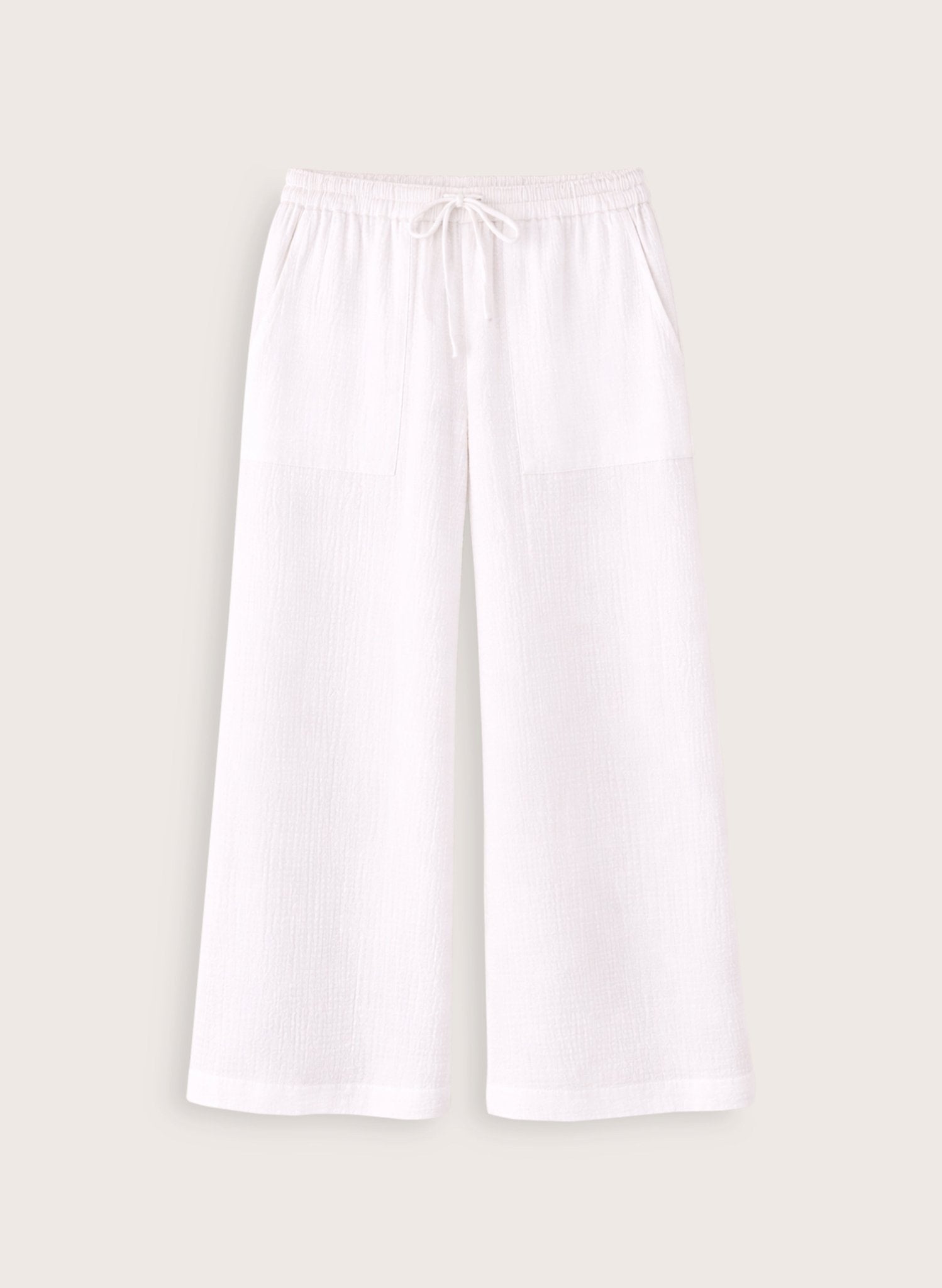 Melrose Double Cheesecloth Wide Leg Trousers - Pure White Baukjen