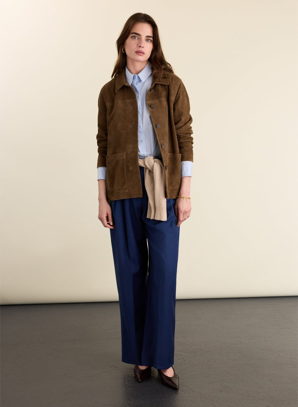 Mika Cool Wool Wide Leg Trousers - French Navy Baukjen