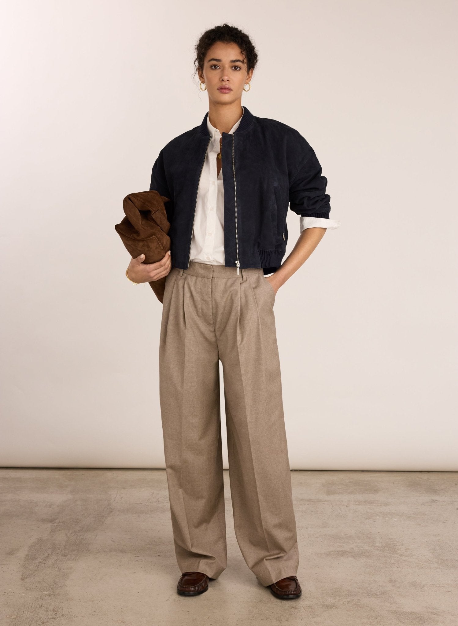 Mika Cool Wool Wide Leg Trousers - Natural Baukjen