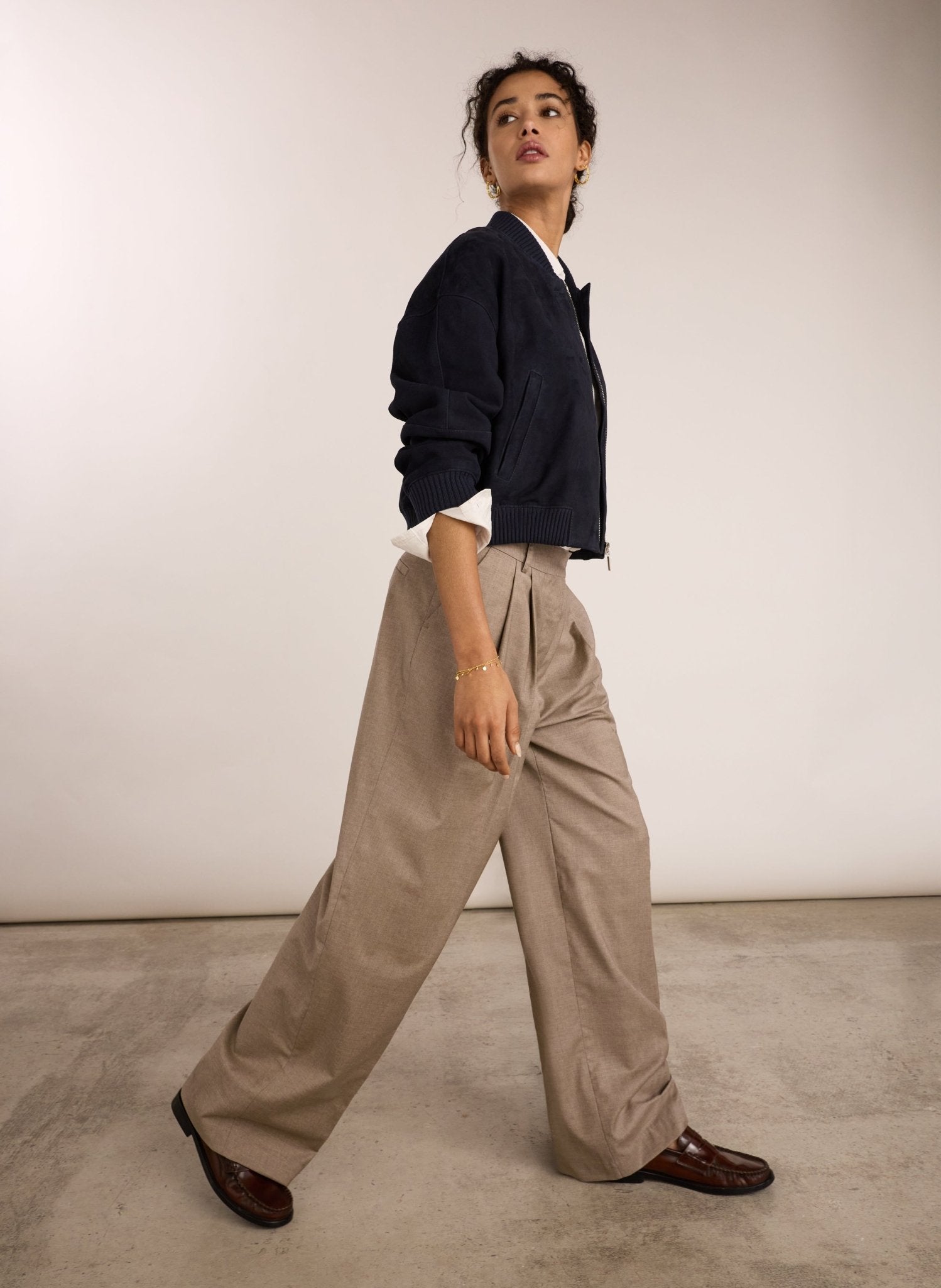 Mika Cool Wool Wide Leg Trousers - Natural Baukjen