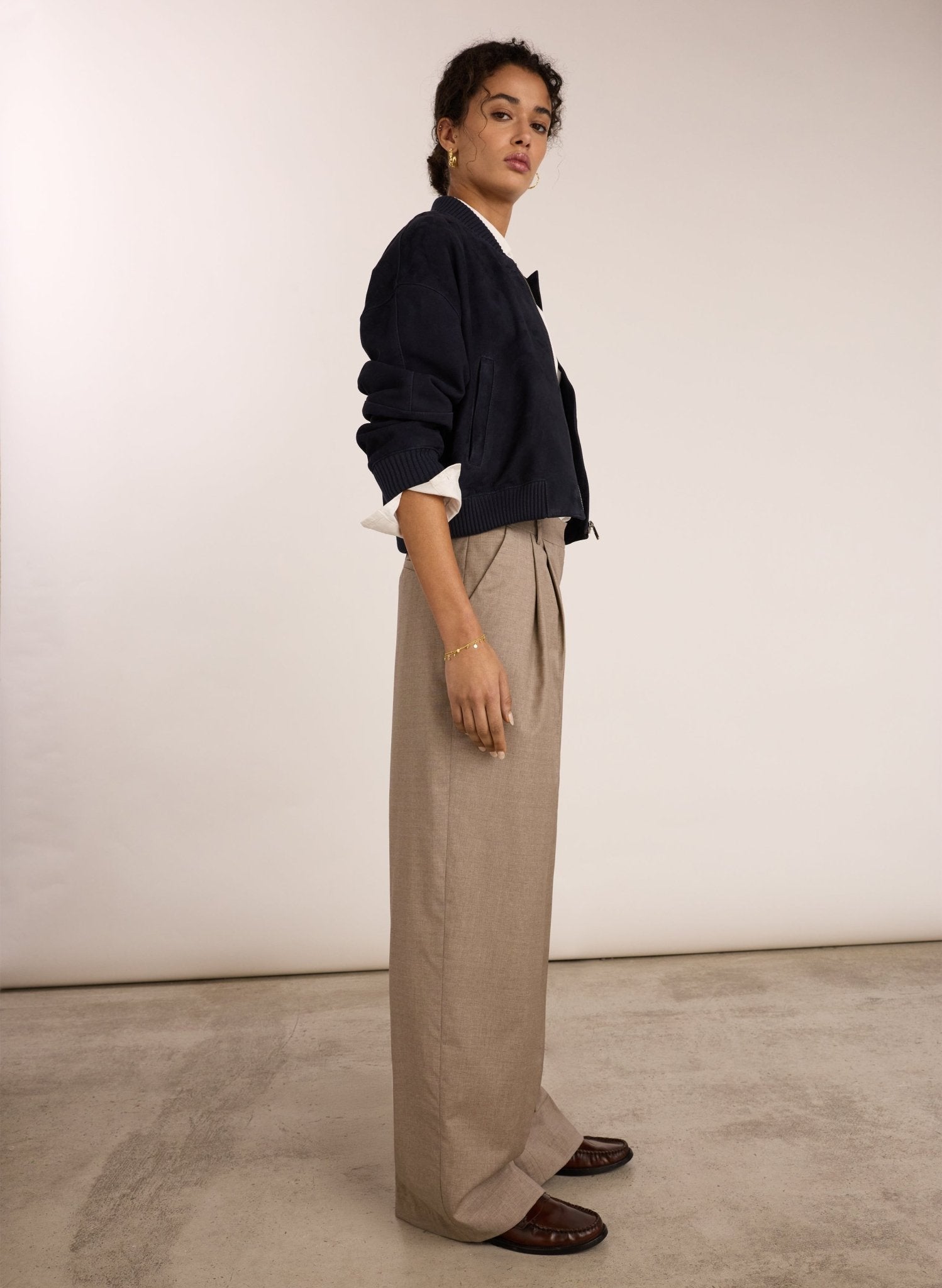 Mika Cool Wool Wide Leg Trousers - Natural Baukjen