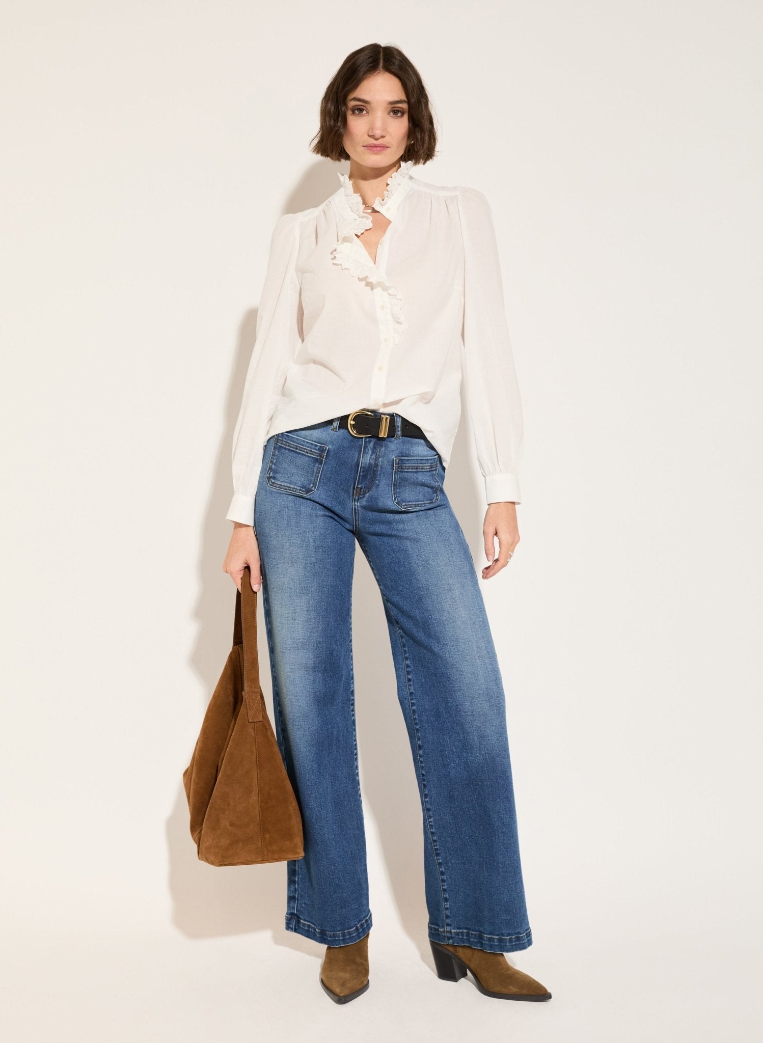 Milla Organic Cotton Broderie Detail Blouse - Soft White Baukjen