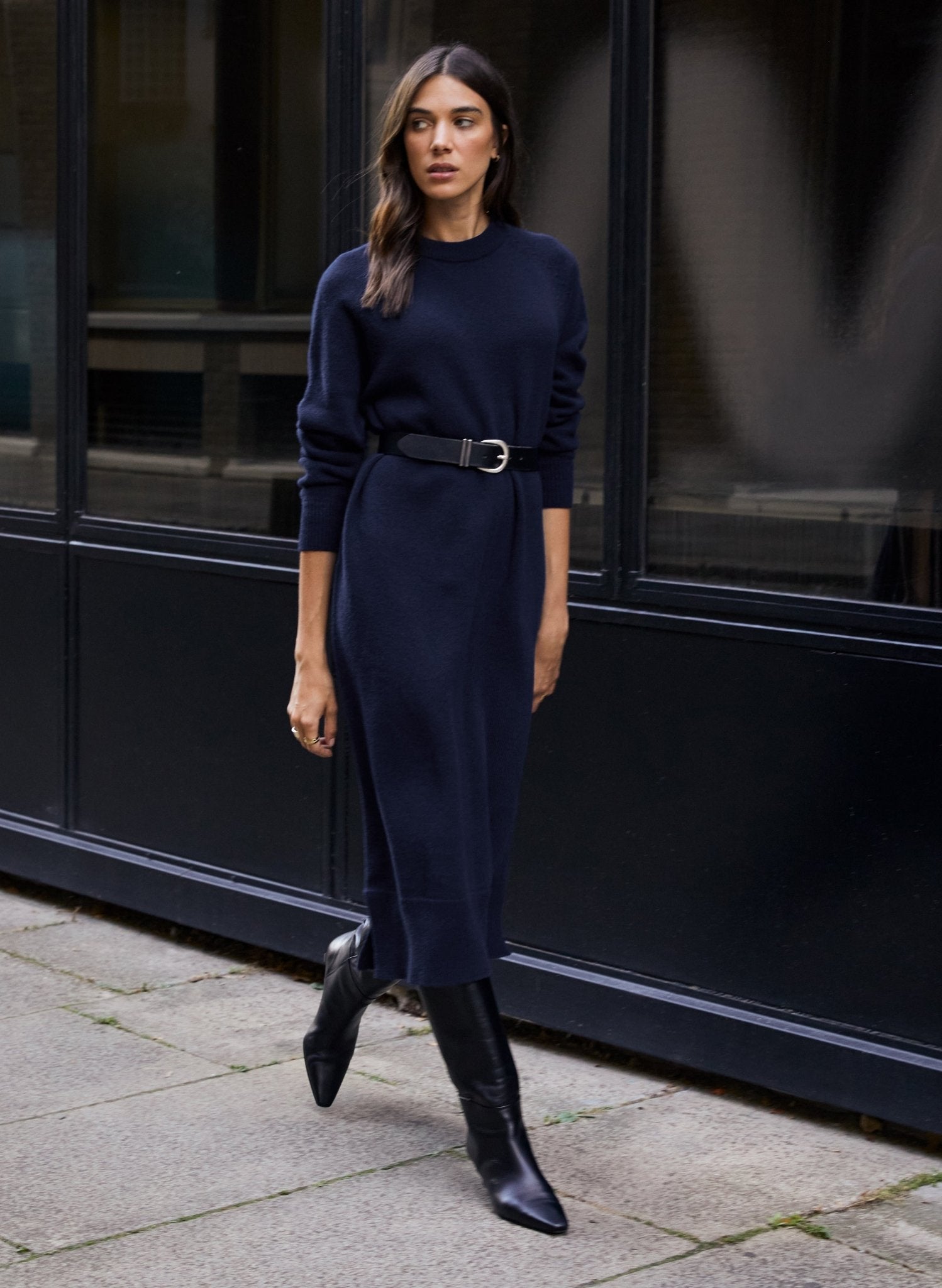 Moll Wool Blend Knitted Dress - Classic Navy Baukjen