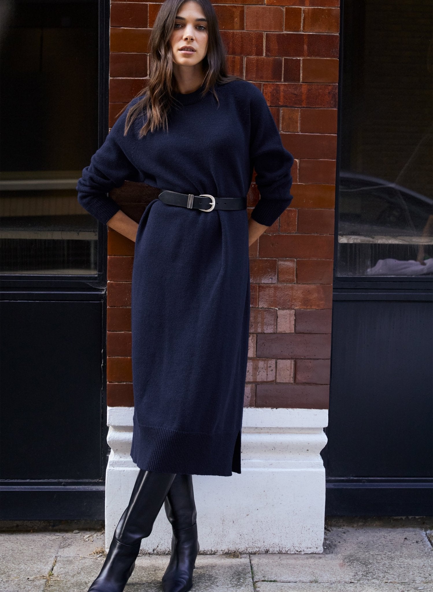 Moll Wool Blend Knitted Dress - Classic Navy Baukjen