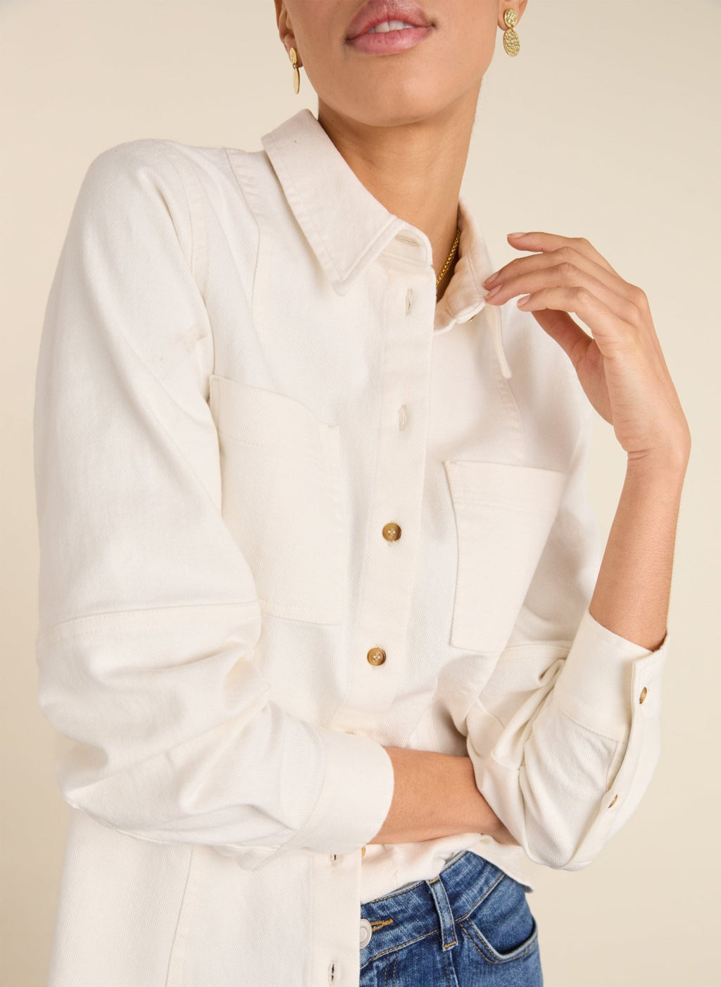 Mona Organic Denim Shirt - Soft White Baukjen