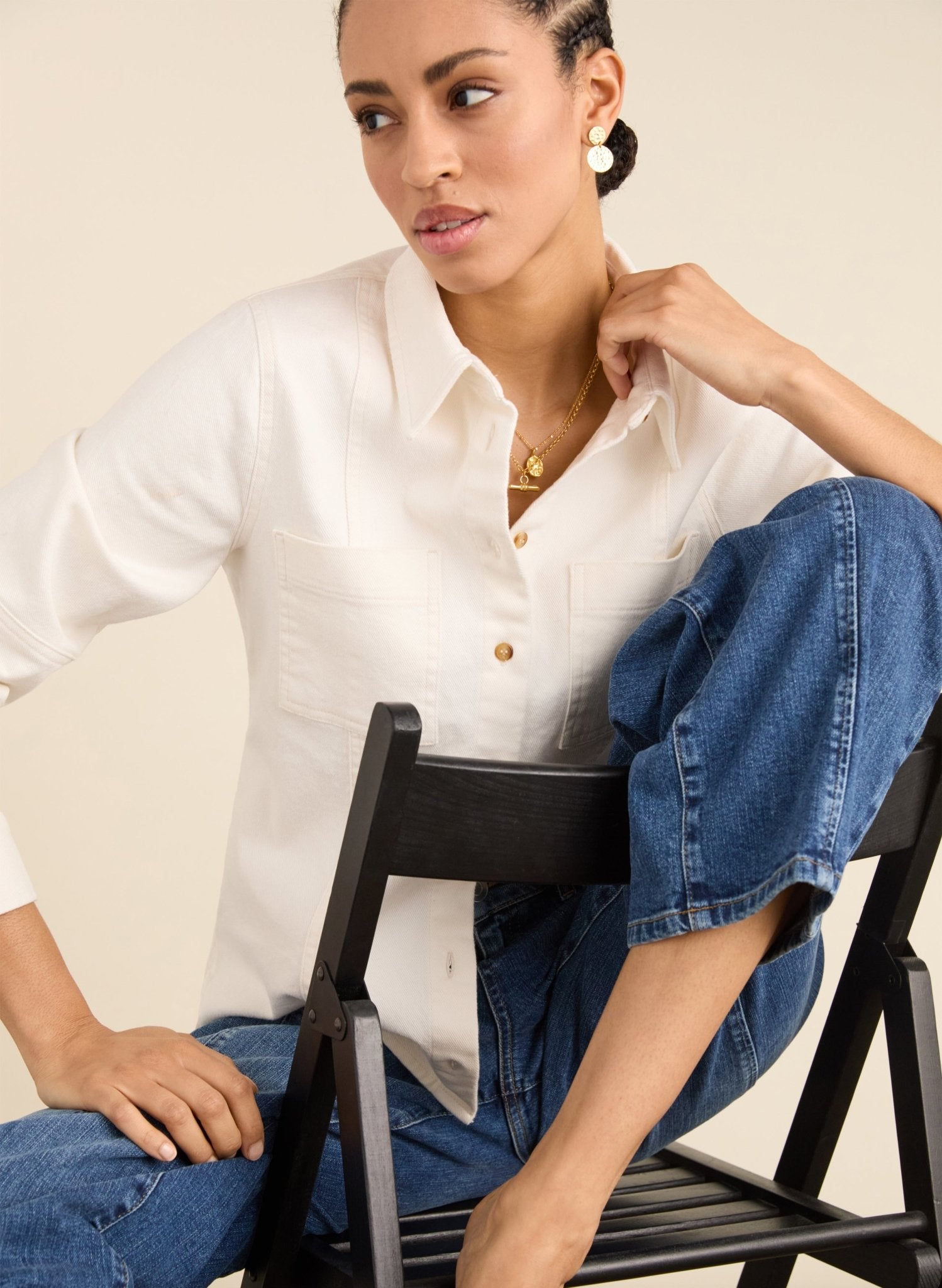 Mona Organic Denim Shirt - Soft White Baukjen