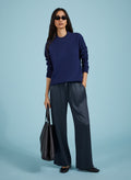 Monica Satin Wide Leg Trousers - Classic Navy Baukjen
