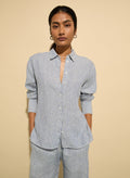 Muriel Linen Shirt - Indigo Stripe Baukjen