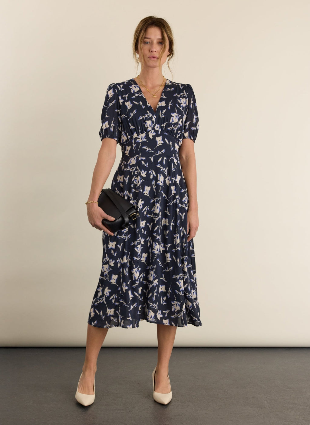 Myra A - line Dress - Navy Floral Baukjen